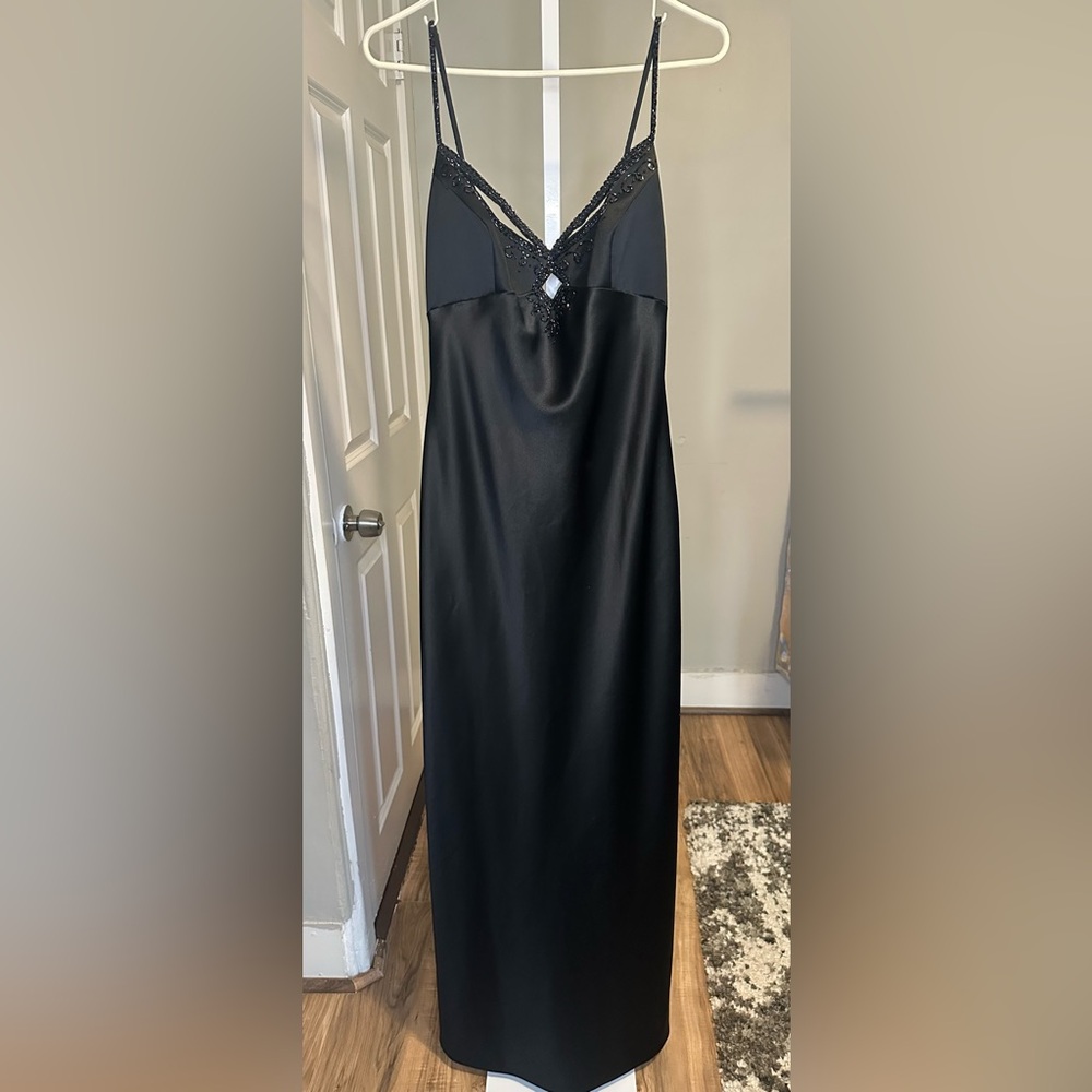 Dave & Johnny Elegant Black Evening Gown with Black jeweled beading